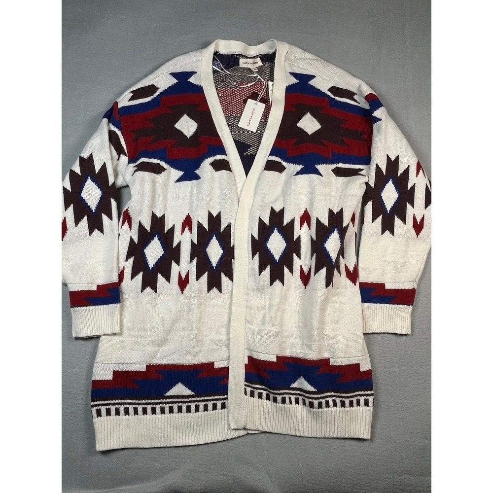 Lucky Brand Womens XL Southwestern Aztec Print Longline Open Cardigan Sweater